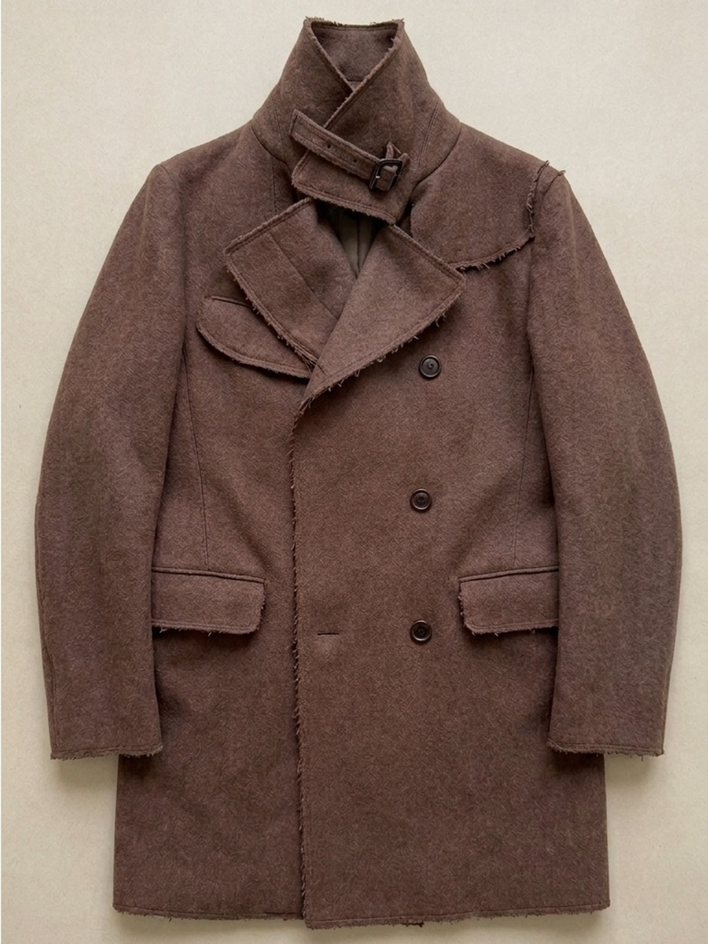 Uniqlo +J Brown Double-Breasted Wool Blend Coat – Size L